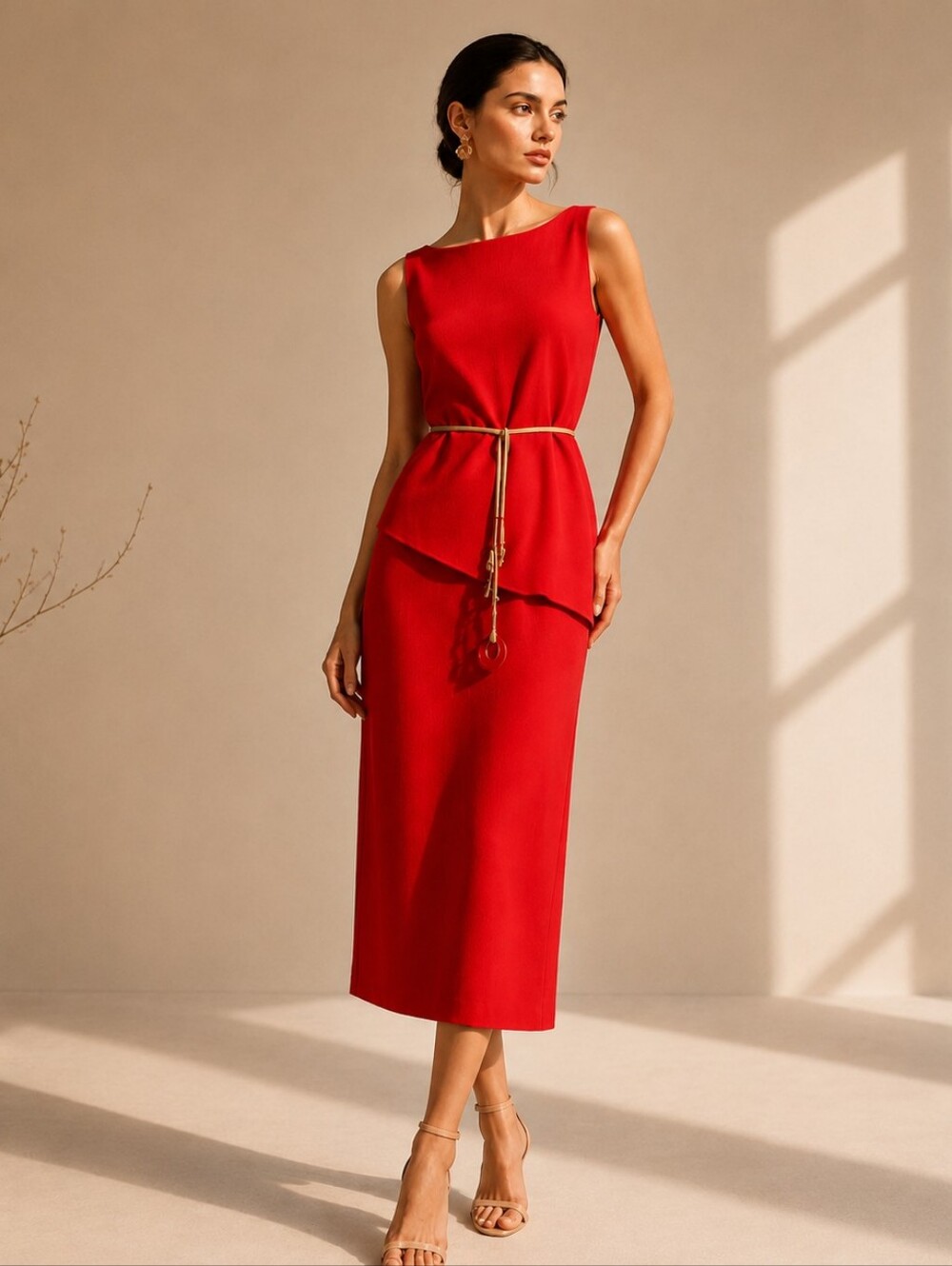 Vintage 70s Red Maxi Dress Size 10 Asymmetrical Peplum Retro Cocktail